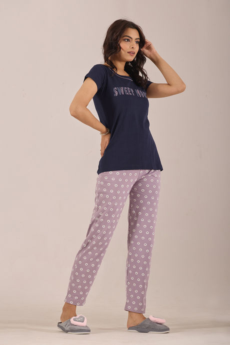 Sweet Moon Knit Cotton Pyjama Set - Violet Navyblue  — image 3